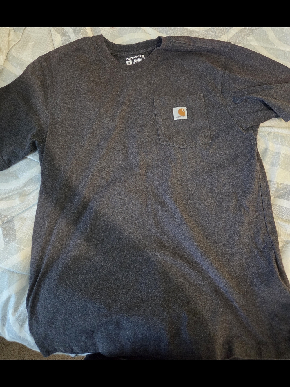 Carhartt Heather Dark Gray Brown Pocket Tee with Gold Logo
